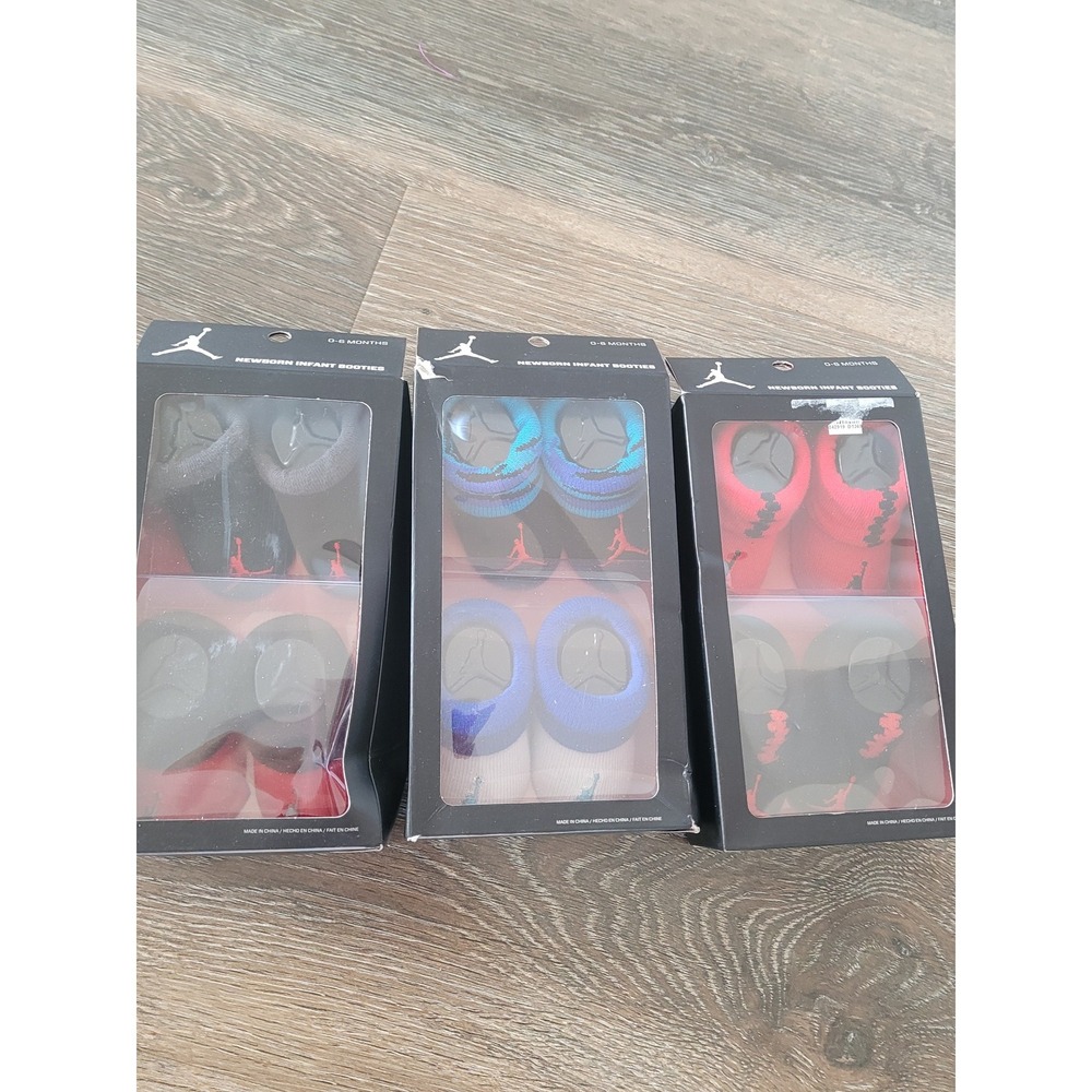Jordan Newborn Infant Booties 2-Pack 0-6 Months Red Black Blue Grey 3 Boxes #6
